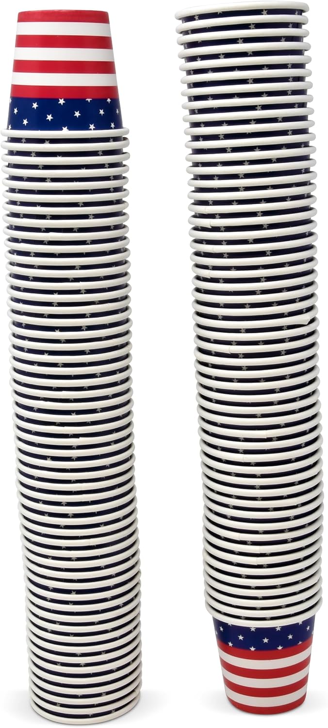 Gift Boutique 100 Patriotic Paper 2 Oz Shot Cups Fourth of July Disposable Shot Glasses America Flag Party Cups for Drinking Taster Serving Snack Samples Tasting for Beverage Dinnerware Decorations