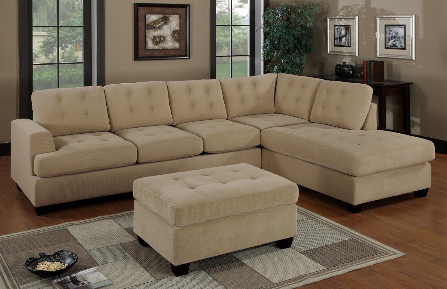 BOBKONA Austin 3Piece Reversible Sectional with Ottoman