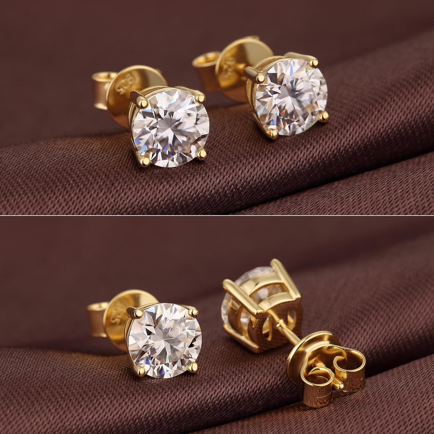 Moissanite Stud Earrings, Lab Grown Diamond Earrings 0.6ct-4ct 18K White Gold Plated/S925 Sterling Silver Flat Back Stud Earrings for Women Men