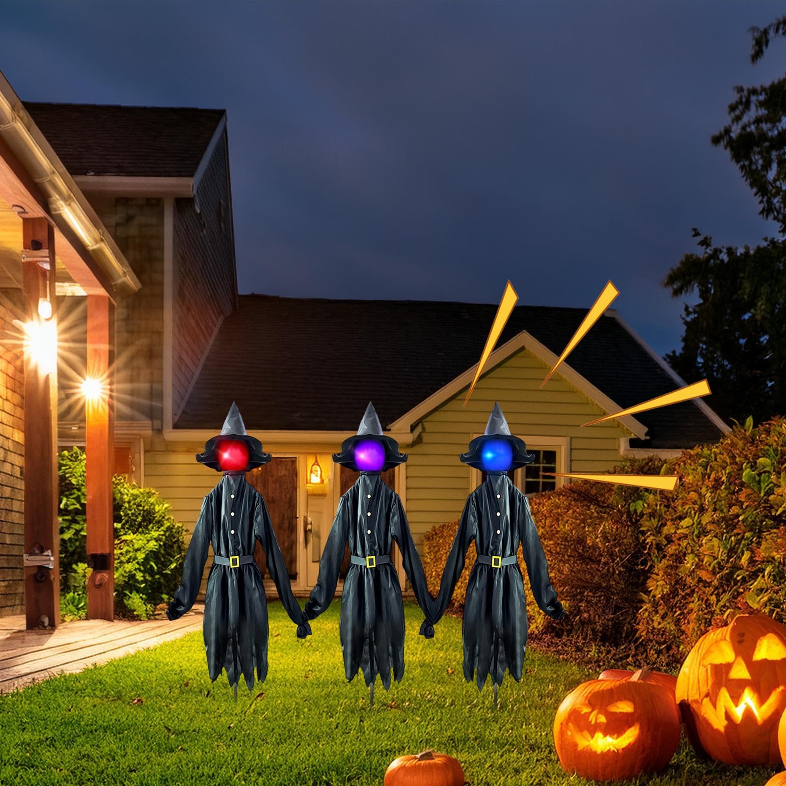 Décorations de jardin pour Halloween : Piquets lumineux de sorcière