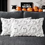 MIULEE Ensemble de 2 Automne Halloween Oreiller décoratif Couvres Ghost Jet Oreils En peluche Faux Fur Couch Couvertures pour la décoration à la maison Chaise Canapé Chambre à coucher Salon 18x18 crème de pouce blanc de peluche douce en fer de fer lancer oreillers époustouflés Coussin décoratif pour