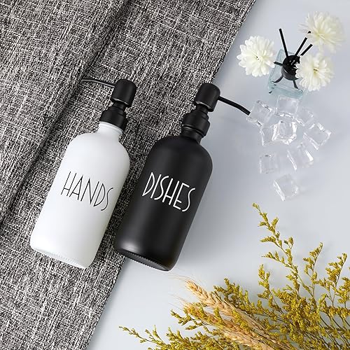 Miniatura 6 de ALELION Dispensador de jabón para platos de vidrio para cocina, juego de dispensador de jabón de manos de 16 onzas con bomba de acero inoxidable,