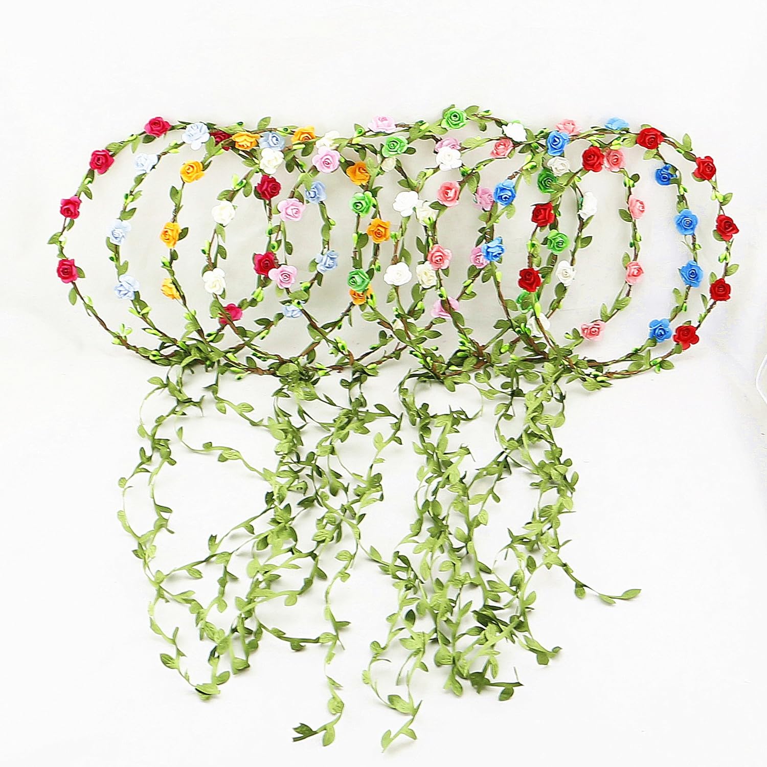 10 PCS Flowers Crown Floral Garland Headband Rose Flower Wreath For Travel And Wedding Festivals