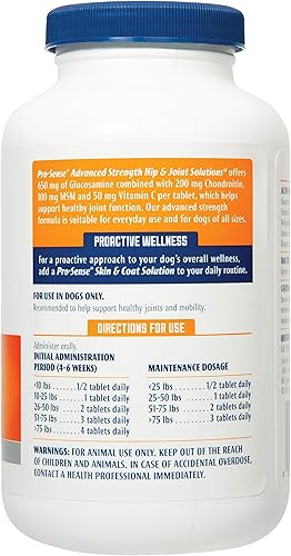 Miniatura 3 de Pro-Sense - Soluciones para cadera y articulaciones, 60 unidades, para perros, tabletas de glucosamina de fuerza avanzada (1 caja de 6 paquetes