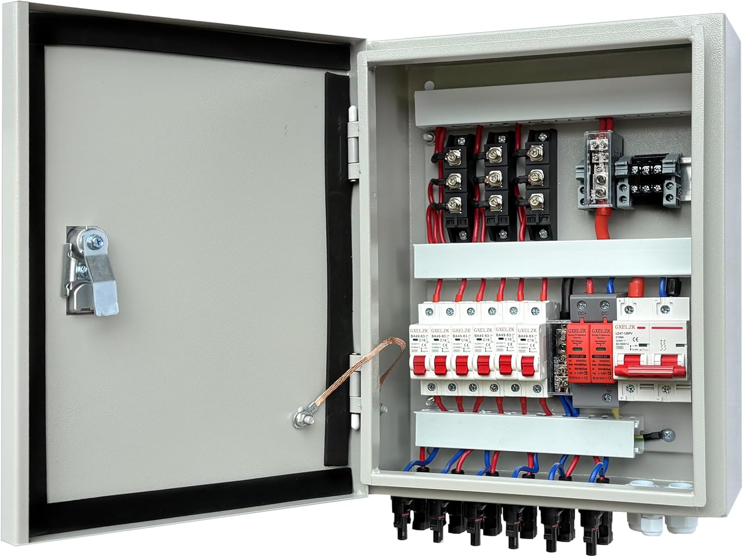 Solar Combiner Box 6 Strings 100A DC Main Circuit Breaker with Power Surge and 16A Circuit Breaker This PV Combiner Box is Suitable for On/Off-Grid Solar Power