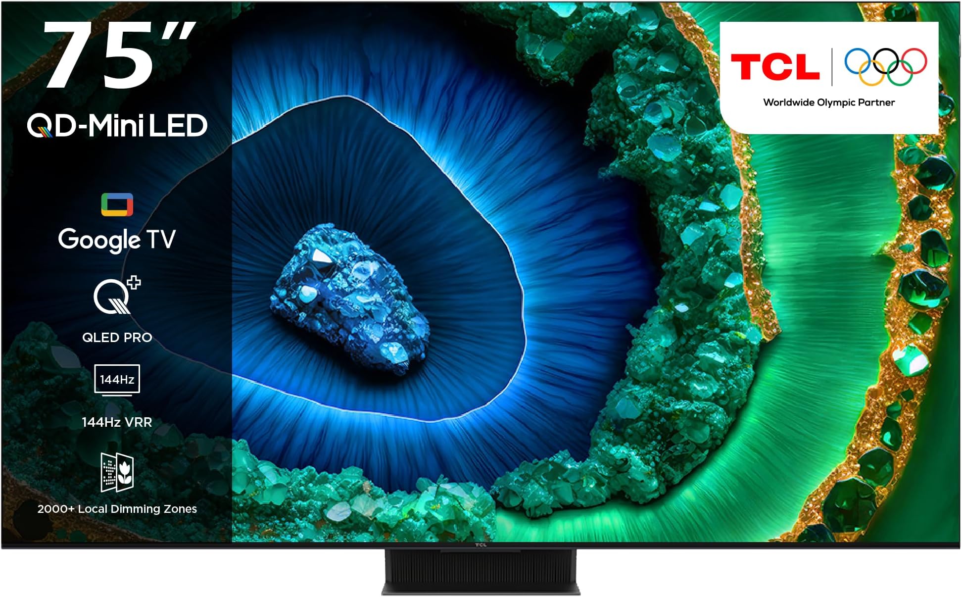 TCL75 Inch 4K QD-Mini LED HDR Smart Google TV, 3500nits, ONKYO 2.2.2ch, 144Hz VRR+240Hz DLG, Imax Enhanced, Ultra-slim Design 75C855- (2024 Model), Black