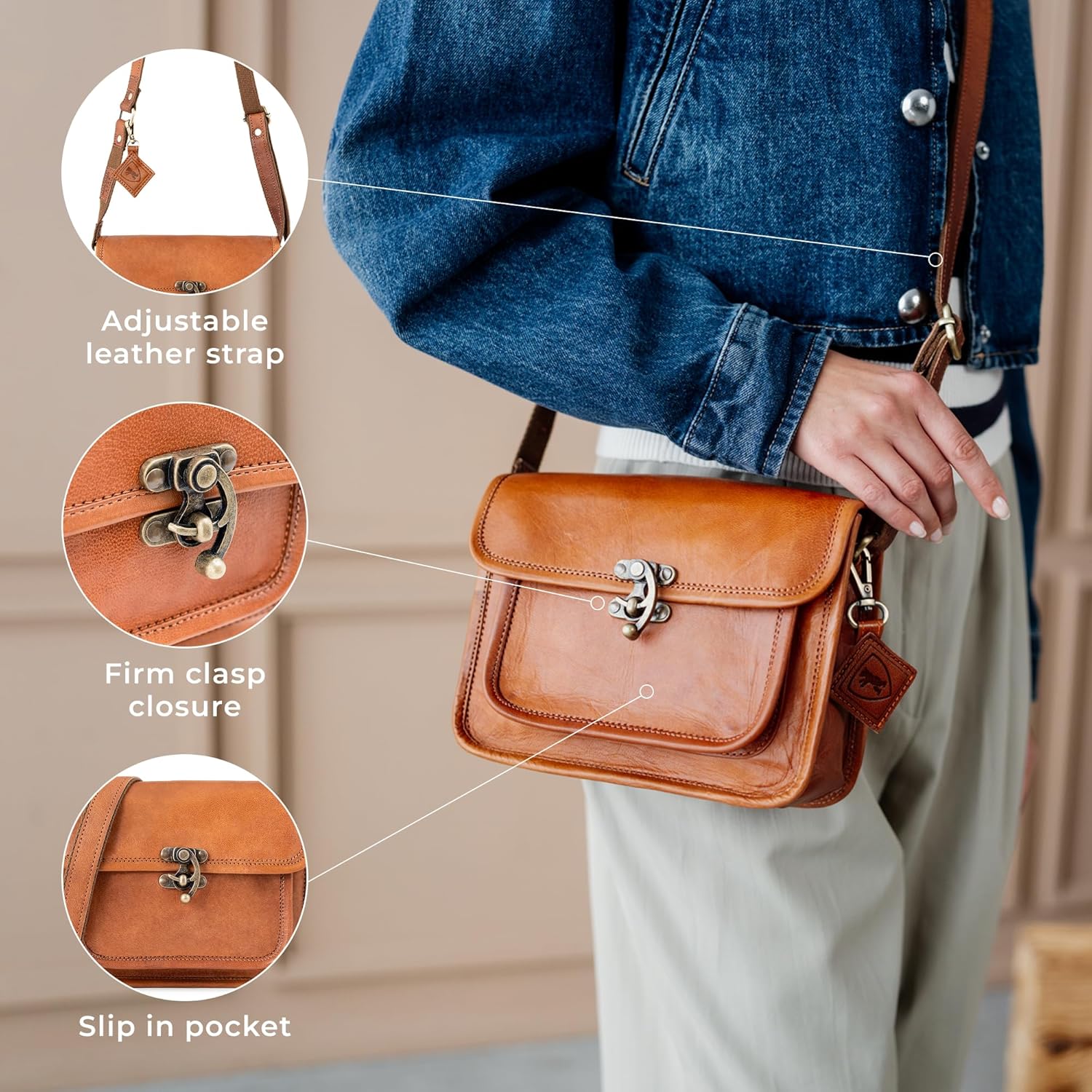 BERLINER BAGS Vintage Genuine Leather Shoulder Bag Helena, Small Crossbody Bag, Handbag for Women - Brown - Image 5