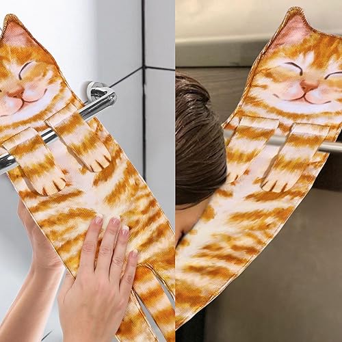Miniatura 6 de Toallas de mano de gato para cocina y baño  Lindos accesorios de decoración de gatos  Toalla de mano suave absorbente para colgar  Divertido