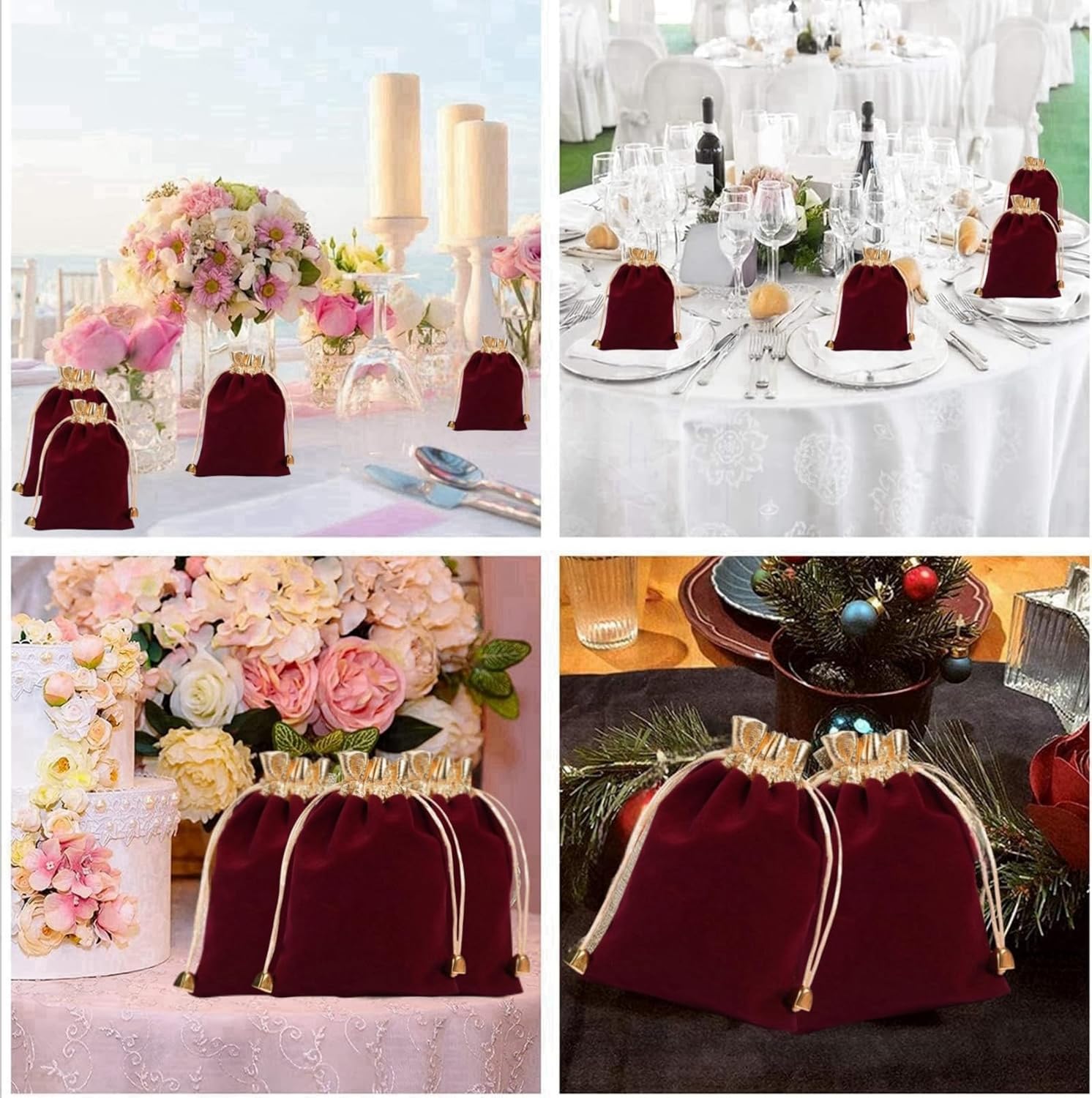 KIPETTO Velvet Drawstring Bags for Christmas 25Pcs Velvet Drawstring Gift Bags Jewelry Pouches for Candy Christmas Wedding Favors, 4.7"x 6.3", Wine Red - Image 6