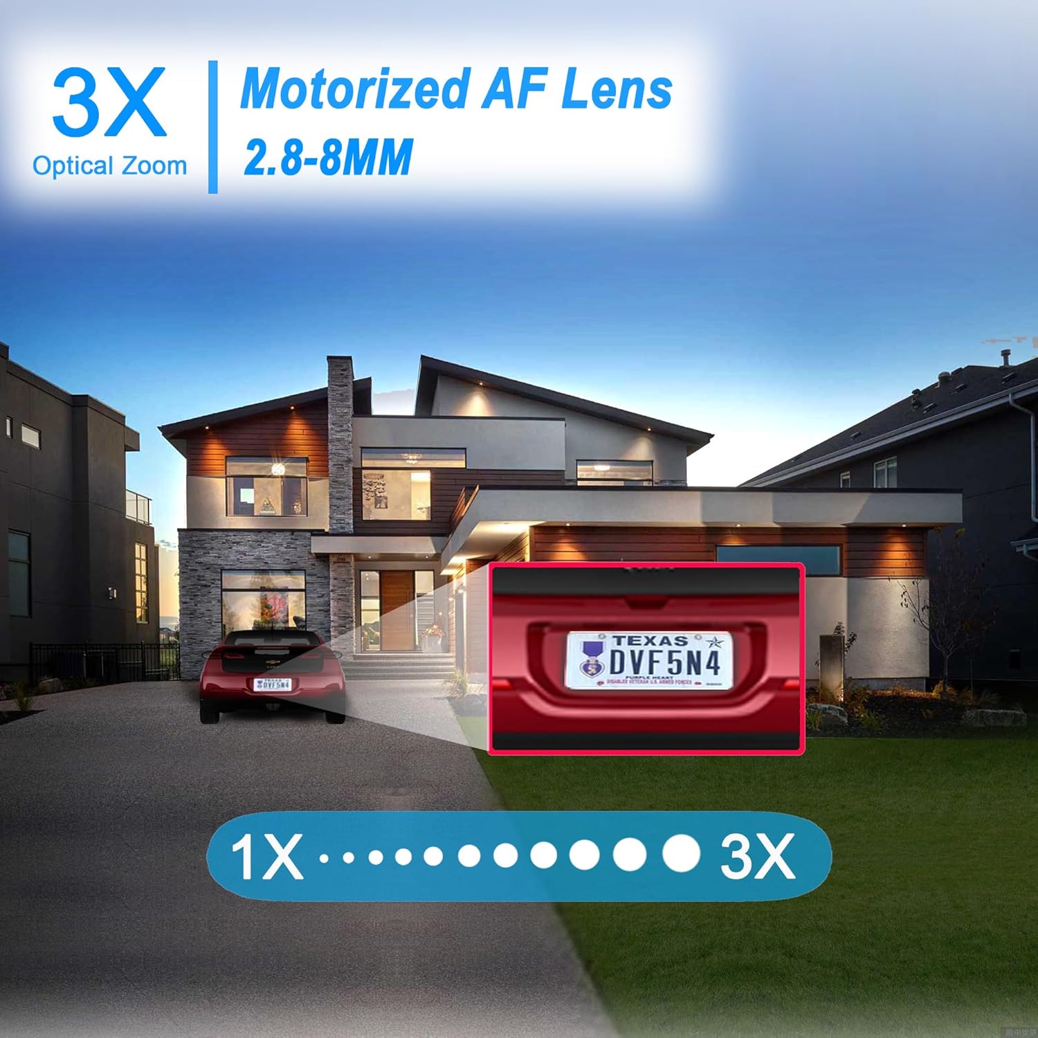 6MP 3X Zoom PoE IP Camera with Full Color Night Vision 65Ft 105° FOV, 2.8-8MM Motorized Lens, H.265, IP66, POE Security Camera Outdoor Compatible with Uniview NVR, NDAA Compliant, NOT PTZ Camera