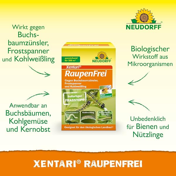 Neudorff Xentari RaupenFrei für 500 m² – Bekämpft biologisch Buchsbaumzünsler und andere Raupen an Buchsbaum und Hecke, biologisches Insektizid, 25g - 2