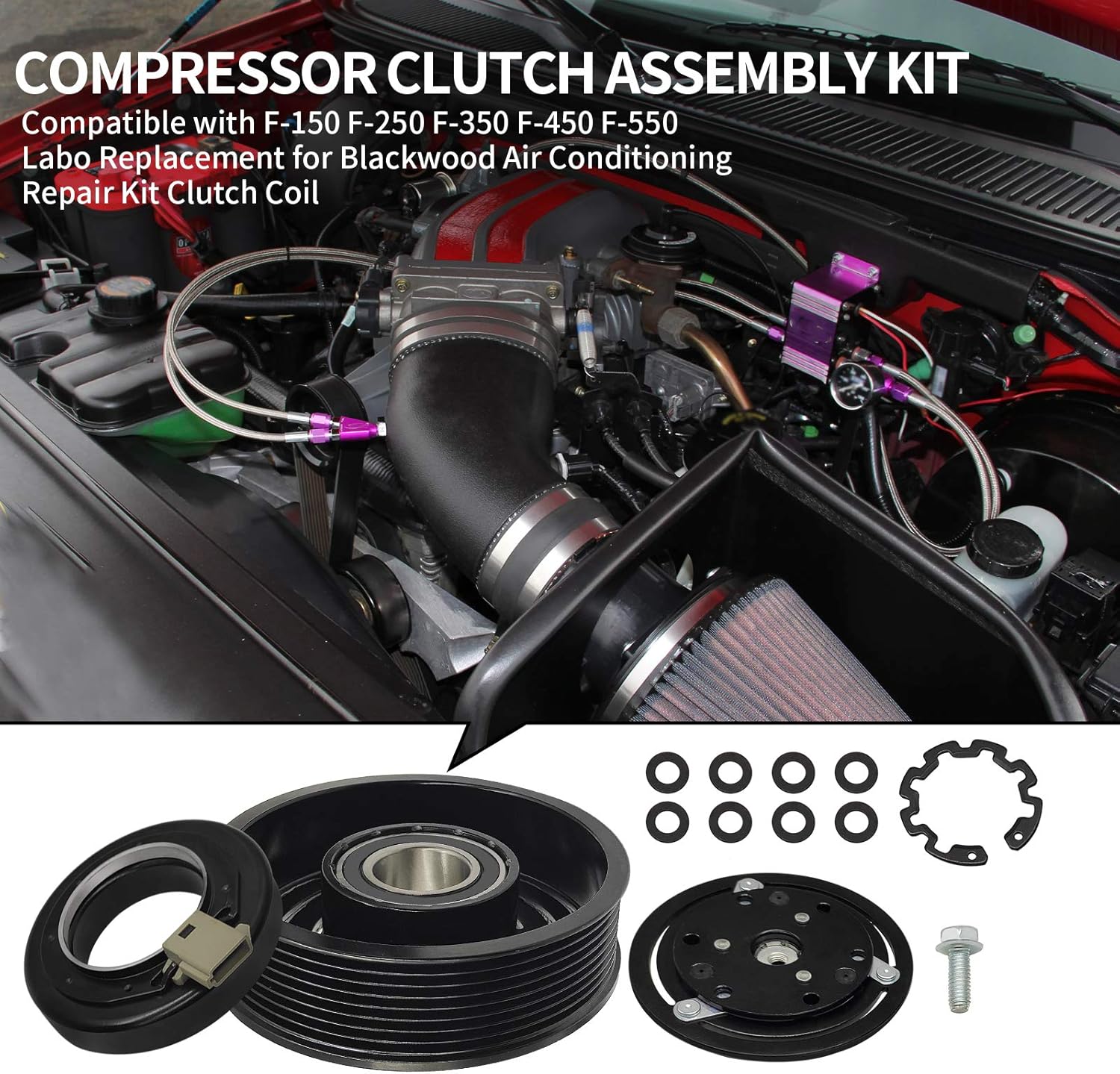 AC Compressor Clutch Assembly Kit AC Compressor Coil Replacement for F-250 for F-350 for F-450 for F-550 for Lobo Blackwood Air Compressor