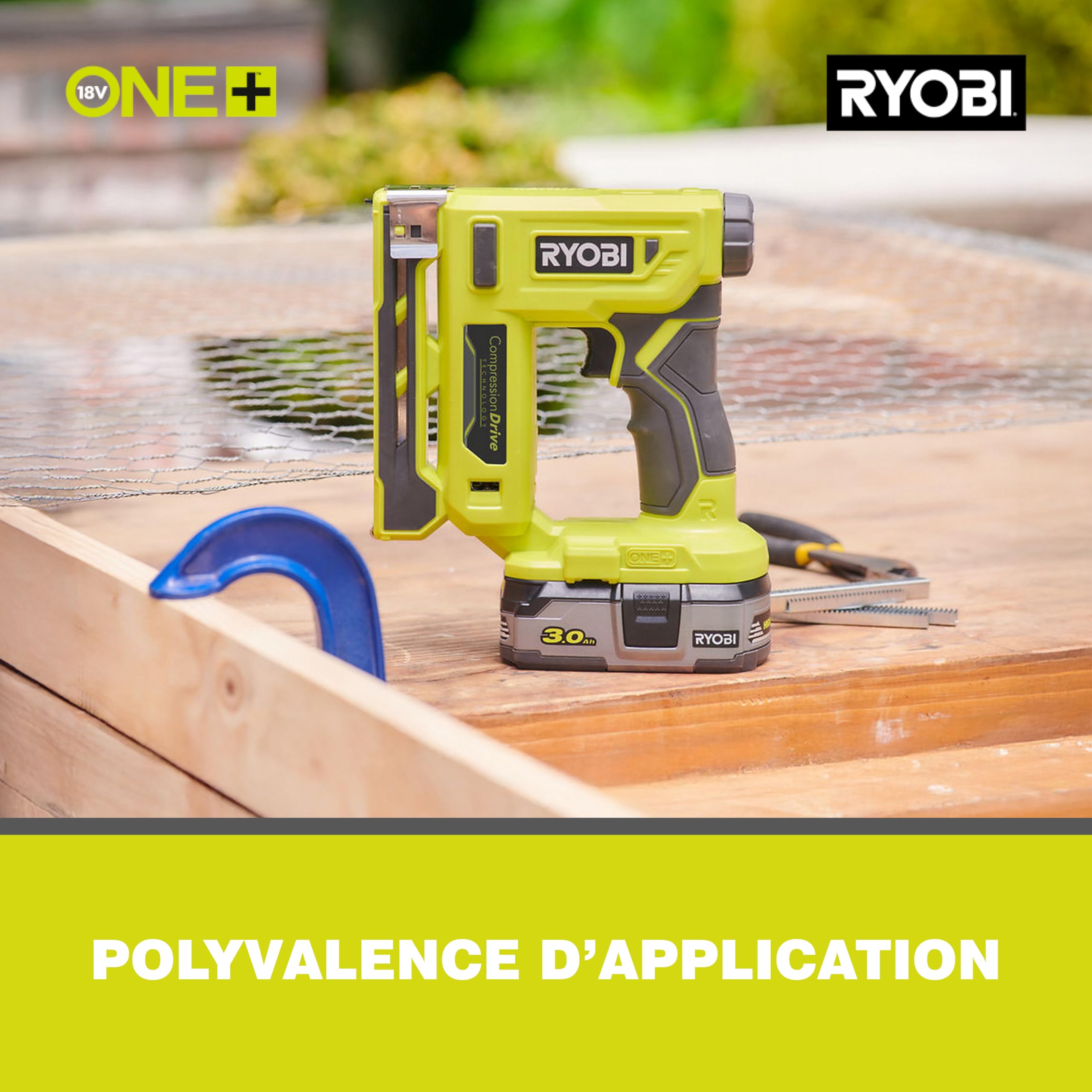 RYOBI - Agrafeuse Sans Fil 18V ONE+ R18ST50-0 – Jusqu’à 90 Agrafes par Charge, Réglage de Puissance, Idéale Tissus, Bois Fin – Batterie Non Incluse