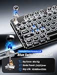 Machine à écrire mécanique jeu clavier et souris, 104-Key Claviers retro de taille complète panneau en métal punk ronde Keycap Clicky Blue Switch avec RGB Souris rétroéclairée et Pad Combo pour PC Ordinateur portable Mac Gamer, Noir