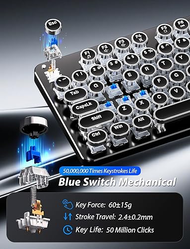 Miniatura 3 de Teclado mecánico y mouse para juegos de máquina de escribir, teclados retro de tamaño completo de 104 teclas, panel de metal, tecla redonda punk,