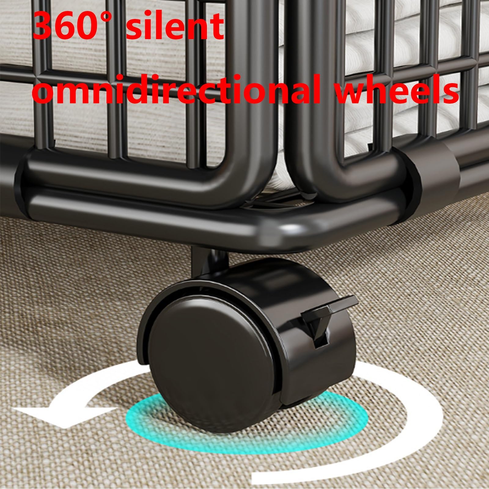Cesto portaoggetti con manico, grande contenitore in metallo con ruote, cesto portabiancheria mobile per camera da letto, bagno, soggiorno, contenitore per giocattoli