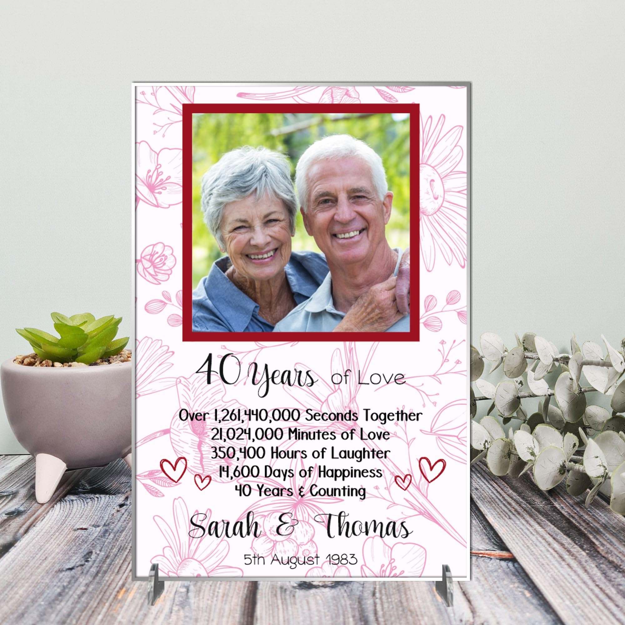 Personalised Anniversary Plaque - Custom A5/A4 MDF & Acrylic Sign - Milestone Anniversaries (1st, 25th, 30th, 35th, 40th, 45th, 50th, 55th, 60th (5. 40th Anniversary, Acrylic A4 30cm x 21cm)