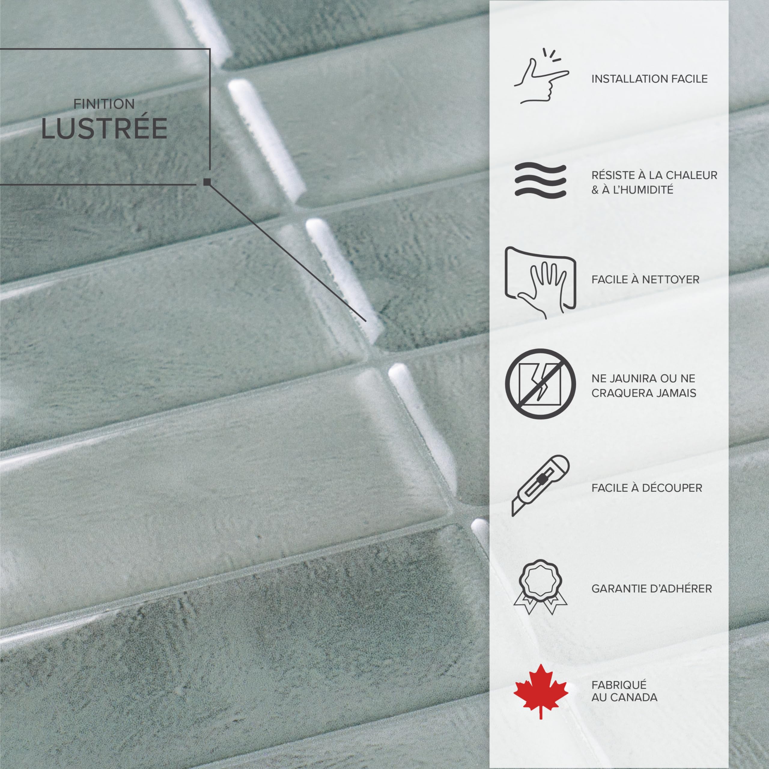 Smart Tiles - Crédence Autocollante Blanche-Grise - Lot De 5 Feuilles 22,9x22,9 Cm - Résistante Humidité/Chaleur - Facile à Poser