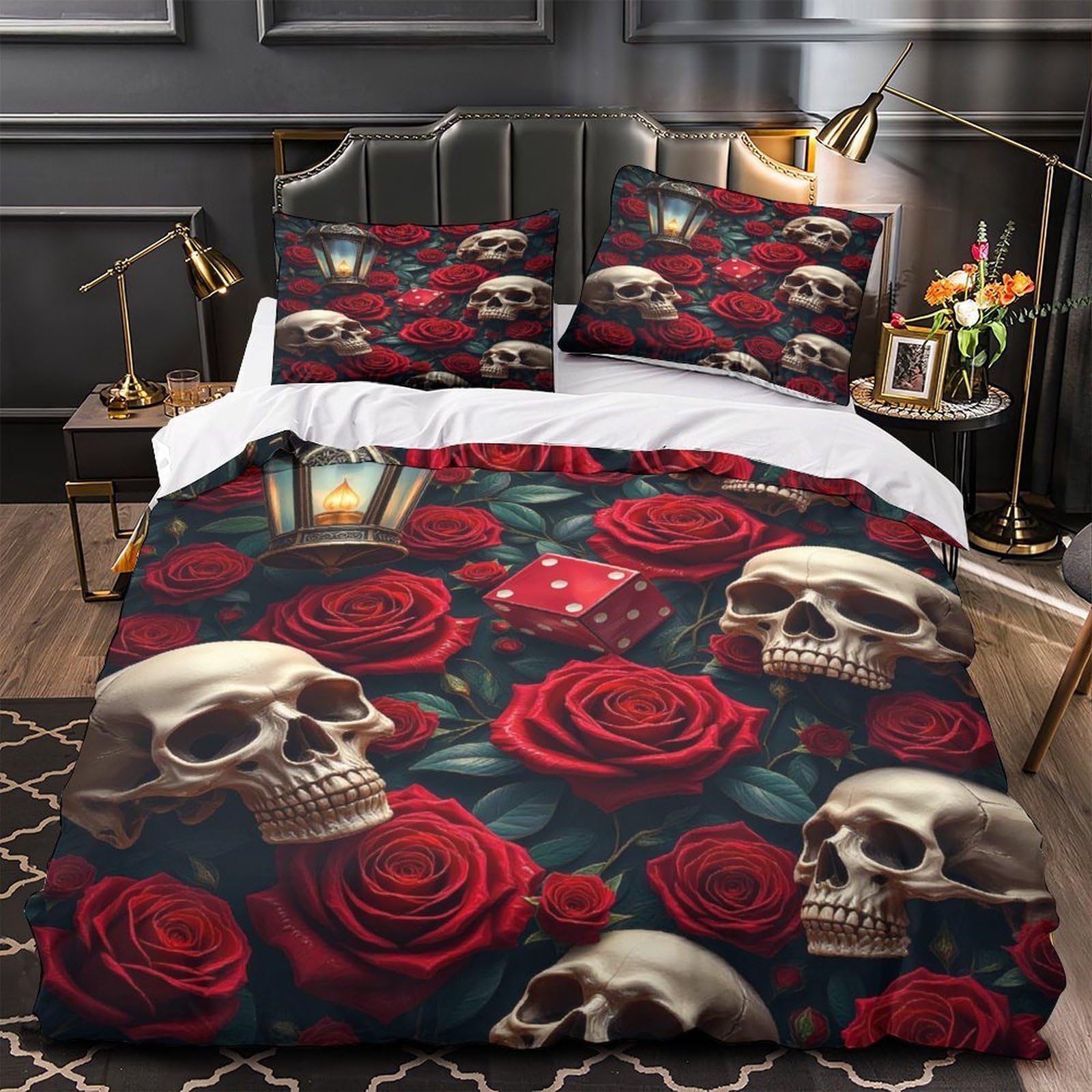 Housse de couette corbeau gothique 3D 200x200 microfibre avec parure de lit double