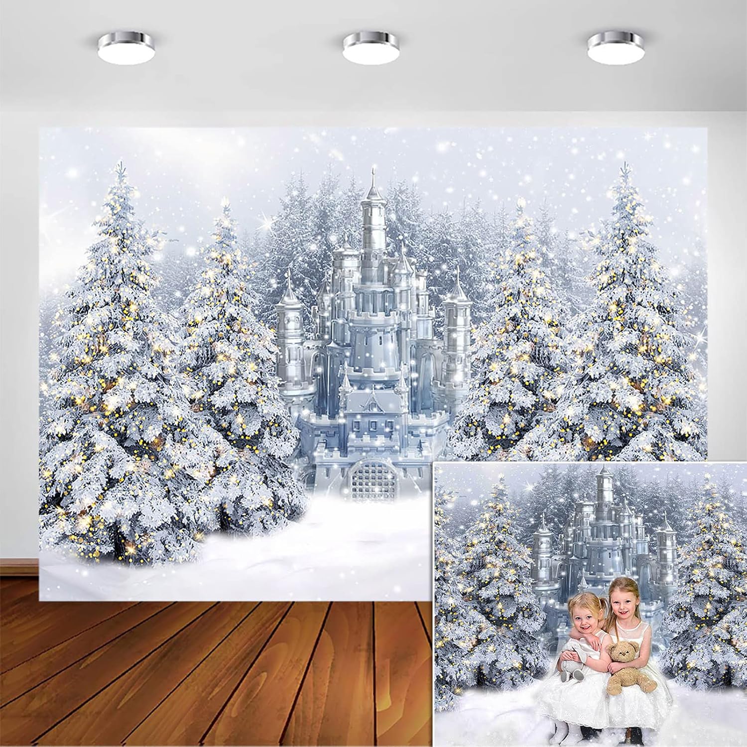 Avezano Winter Castle Photography Backdrop Forest Snow Scene Wonderland Background for Photoshoot Children Newborn Baby Portrait Photo Booth Props (8x6ft)