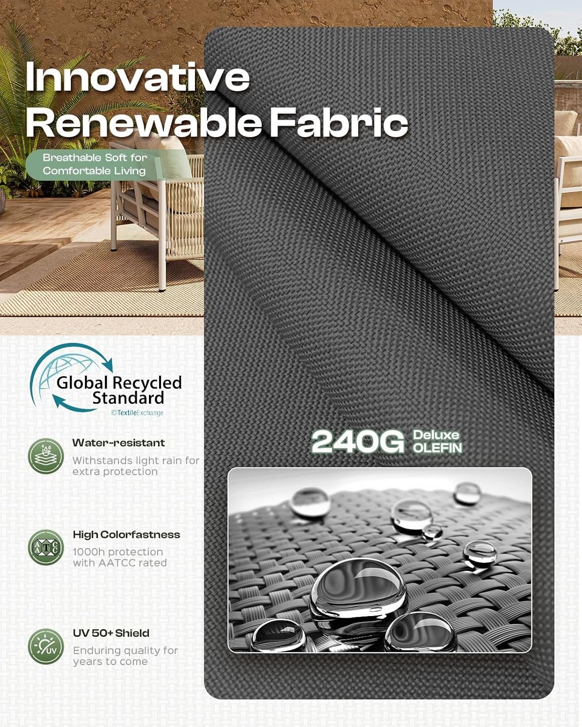 Aluminum Patio Furniture Setwith PE Rope Dual-Layer Coffee Table Luxury Patio Conversation Sets with 6" Cushions for Backyard Porch Balcony Poolside Garden