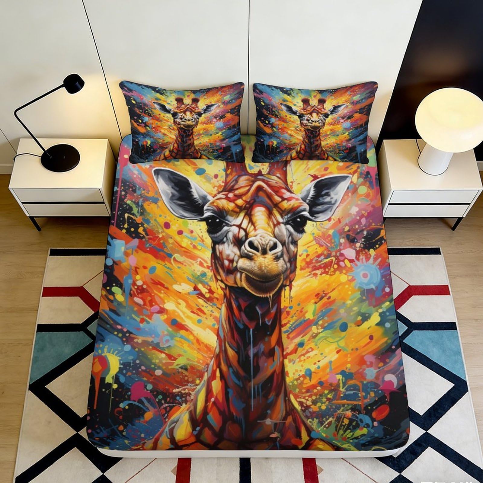 Pnayamiorkfel Style-4 3D Printed Colourful Giraffe Fitted Sheet Microfiber Soft Decor Splash Art Bed Cover For Bedroom Guest Room 90X200x25cm