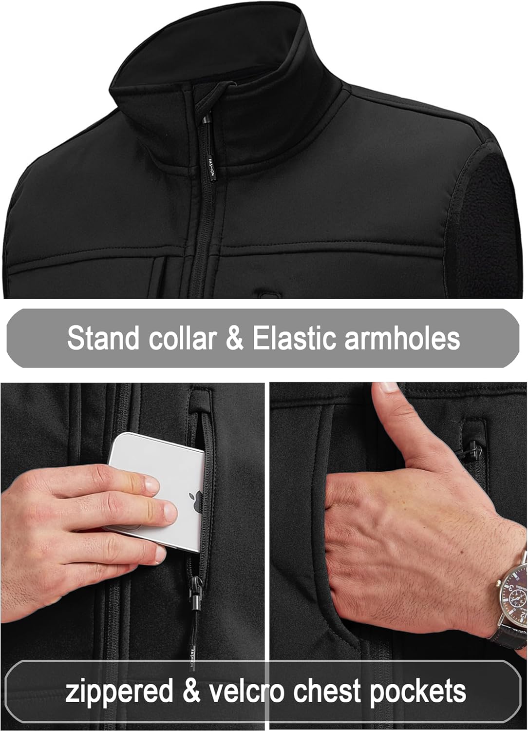 XinYangNi Men's Lightweight Softshell Golf Running Vest Outerwear Zip Up Fleece Lined Windproof Sleeveless Jacket for Hiking