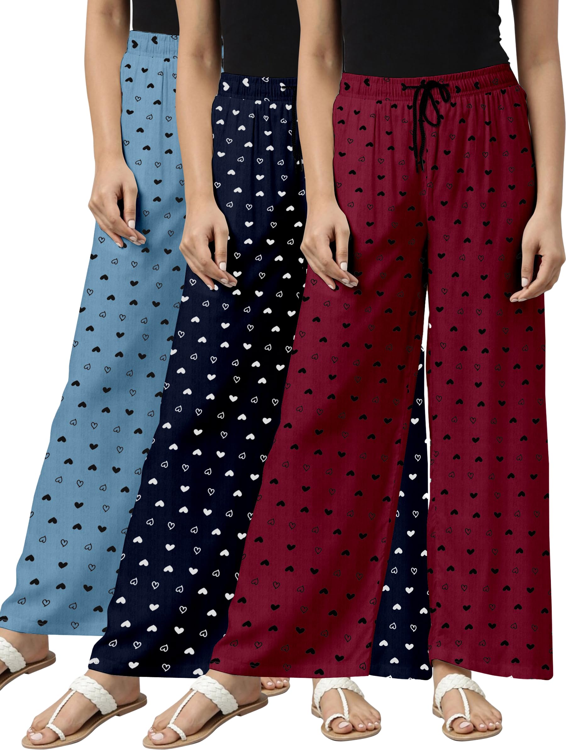 Women Soft Cotton Lounge Pajama Pants Pack of 3 Comfortable Nightwear Bottoms with Elastic Waist for Daily Home Wear-image-48
