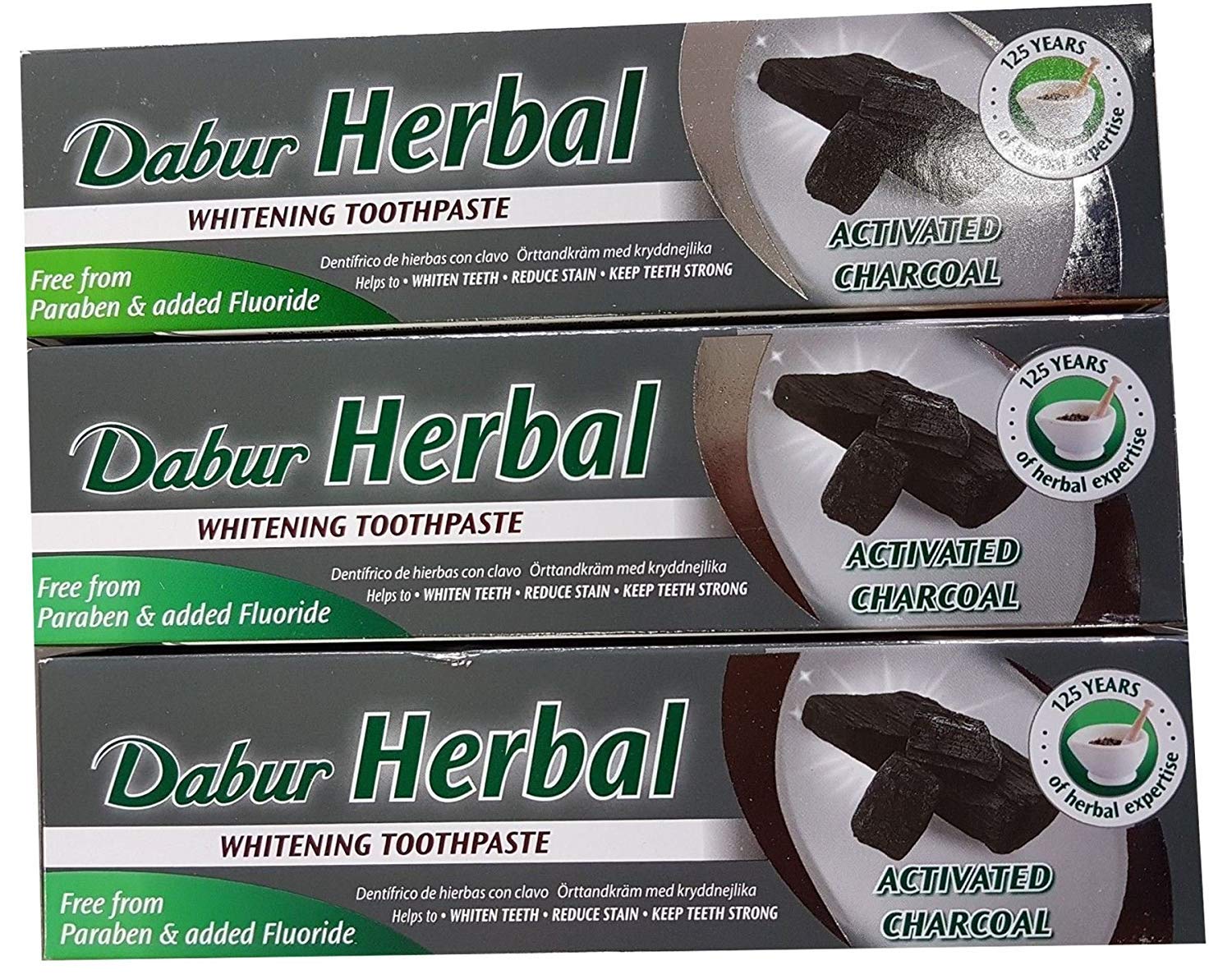 Dabur Herbal Activated Lot de 3 pâtes à dents au charbon actif 100 ml – Produits de soin ayurvédiques
