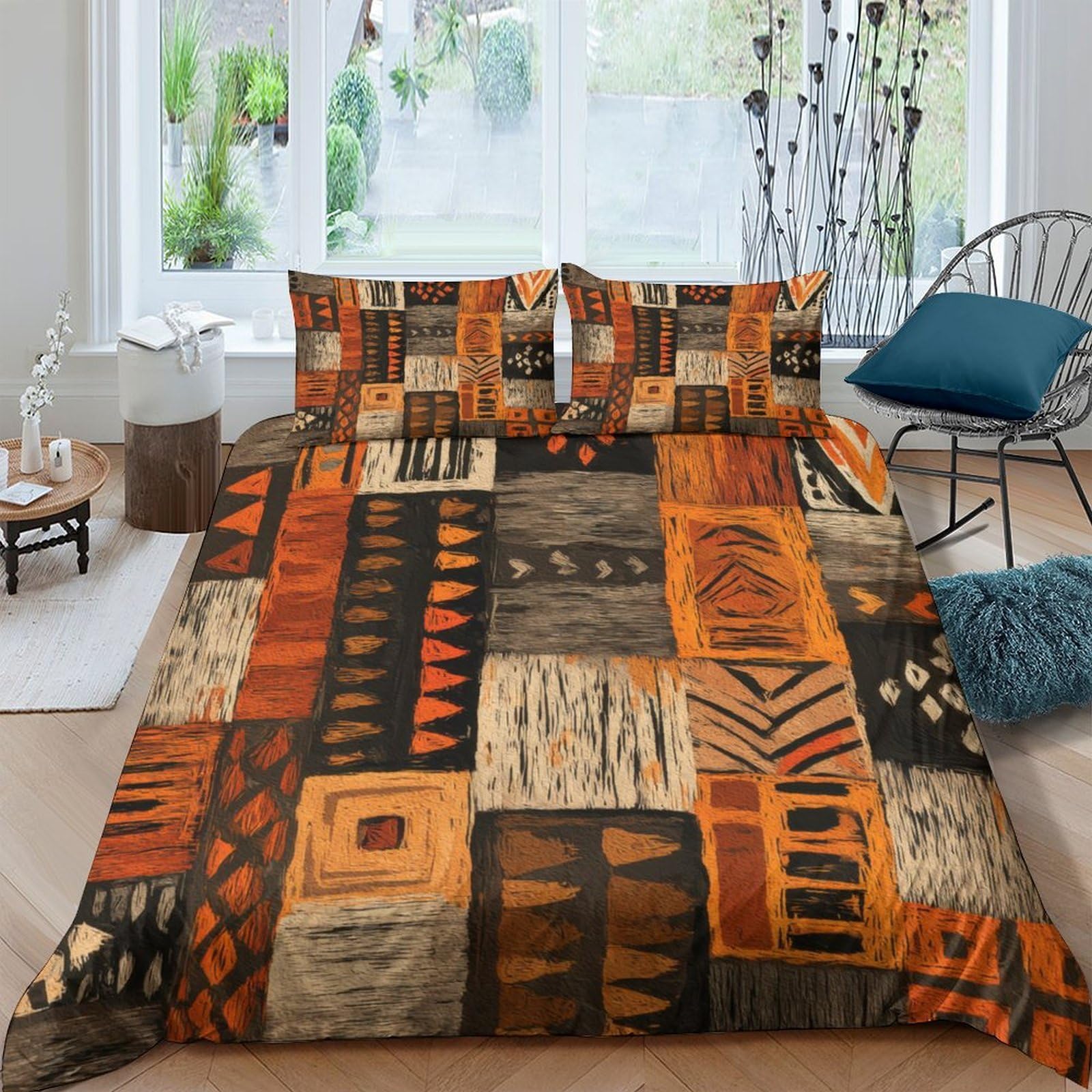 Ctjqhvkz Style-5 3D Printed Tribal Geometric Fitted Sheet Microfiber Soft Orange Brown Ethnic Bed Cover For Bedroom Guest Room Decor Single（135X200cm）