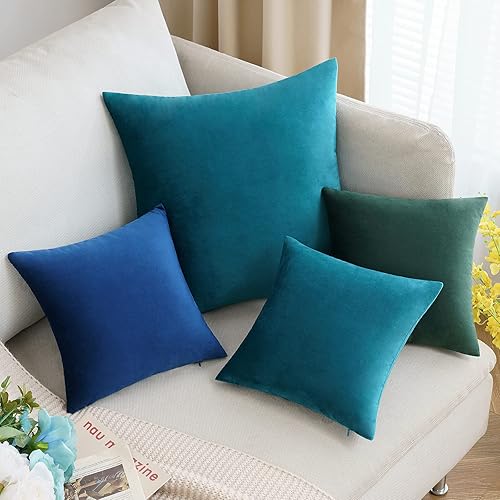 Miniatura 4 de MIULEE - Fundas de almohada de terciopelo verde azulado, fundas de almohada cuadradas decorativas, fundas de cojín suaves y sólidas para el sofá,