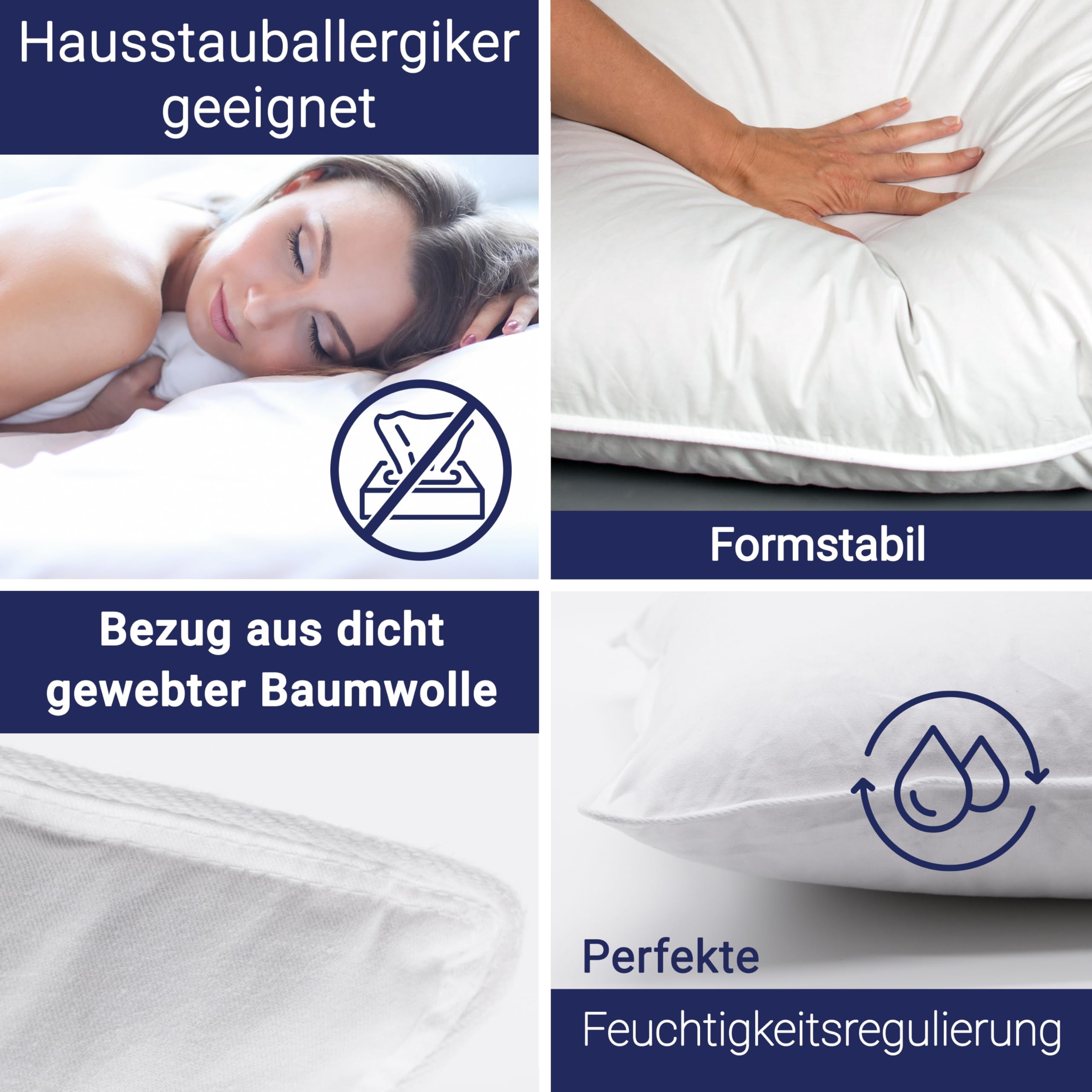 ZOLLNER Kopfkissen aus 85% Federn und 15% Daunen - Made in Germany – für Allergiker geeignet – Bezug aus hochwertiger Baumwolle - waschbar bis 60°C - 80x80 cm - Hotelqualität
