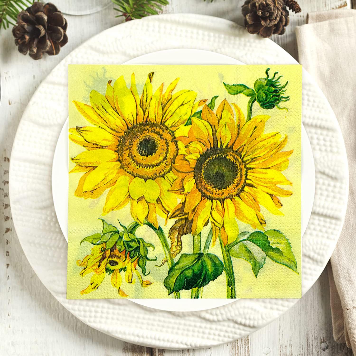 Servilletas Papel Girasol Amarillo Desechables Servilletas Decoupage Cocktail Cumpleaños 2 Capas Toilet Papel Higienico Decoración de Mesa para Bodas,Fiesta en el Jardín 30 Paquetes(33x33cm）