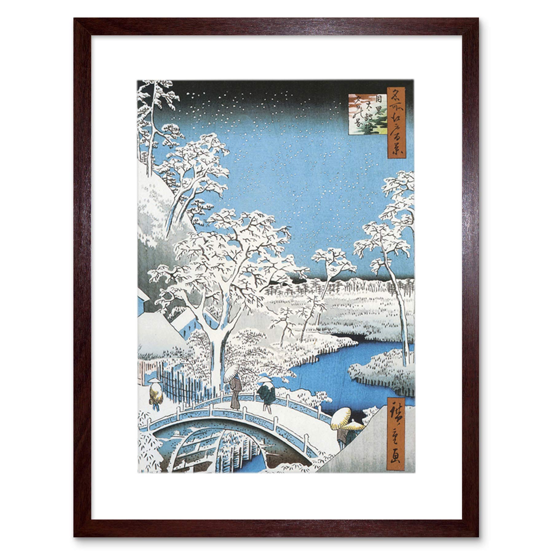 Wee Blue Coo Painting Japan Woodblock Winter Bridge Over River Picture Framed Wall Art Print