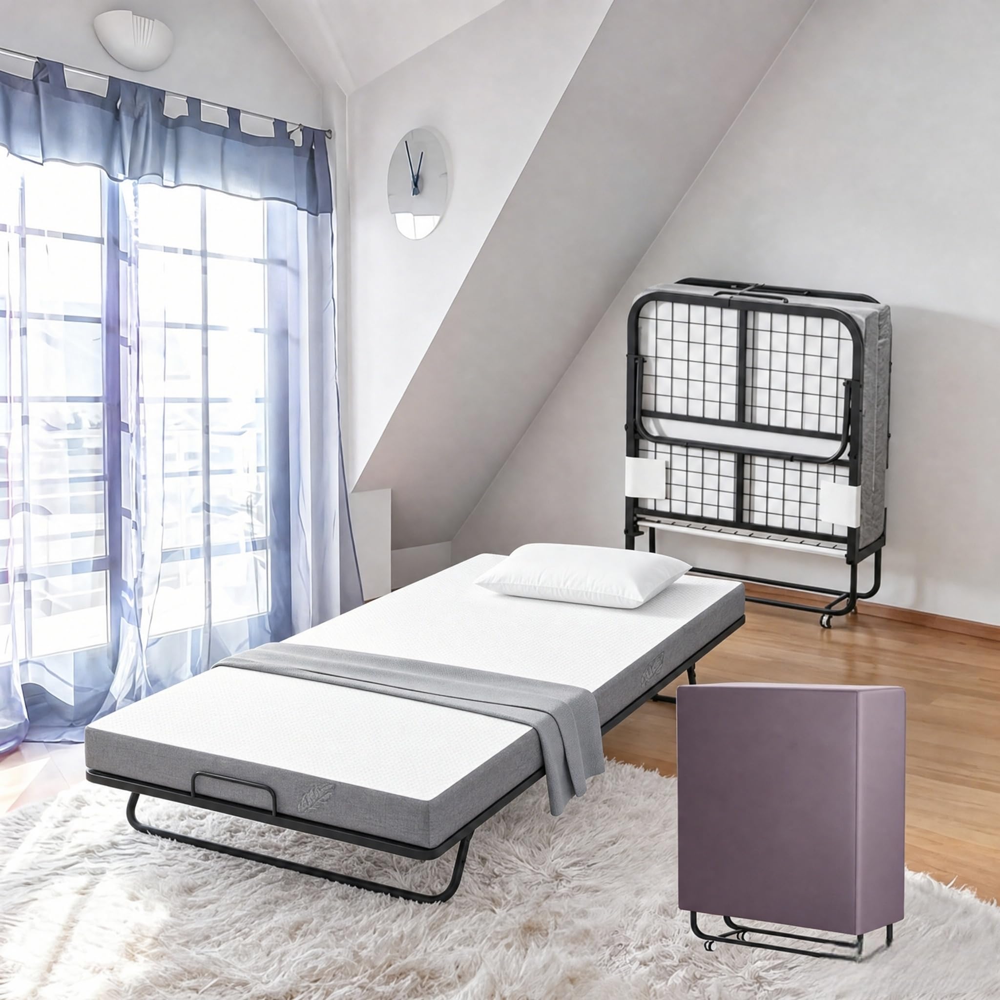 FIVMEN Klappbett 90x200 cm Bett Feldbett Gästebett Klappbar mit 13cm Dicker Schwamm Matratze Tragbar Bettgestell Reisebett mit 4 Laufrollen, bis 200 kg Belastbar