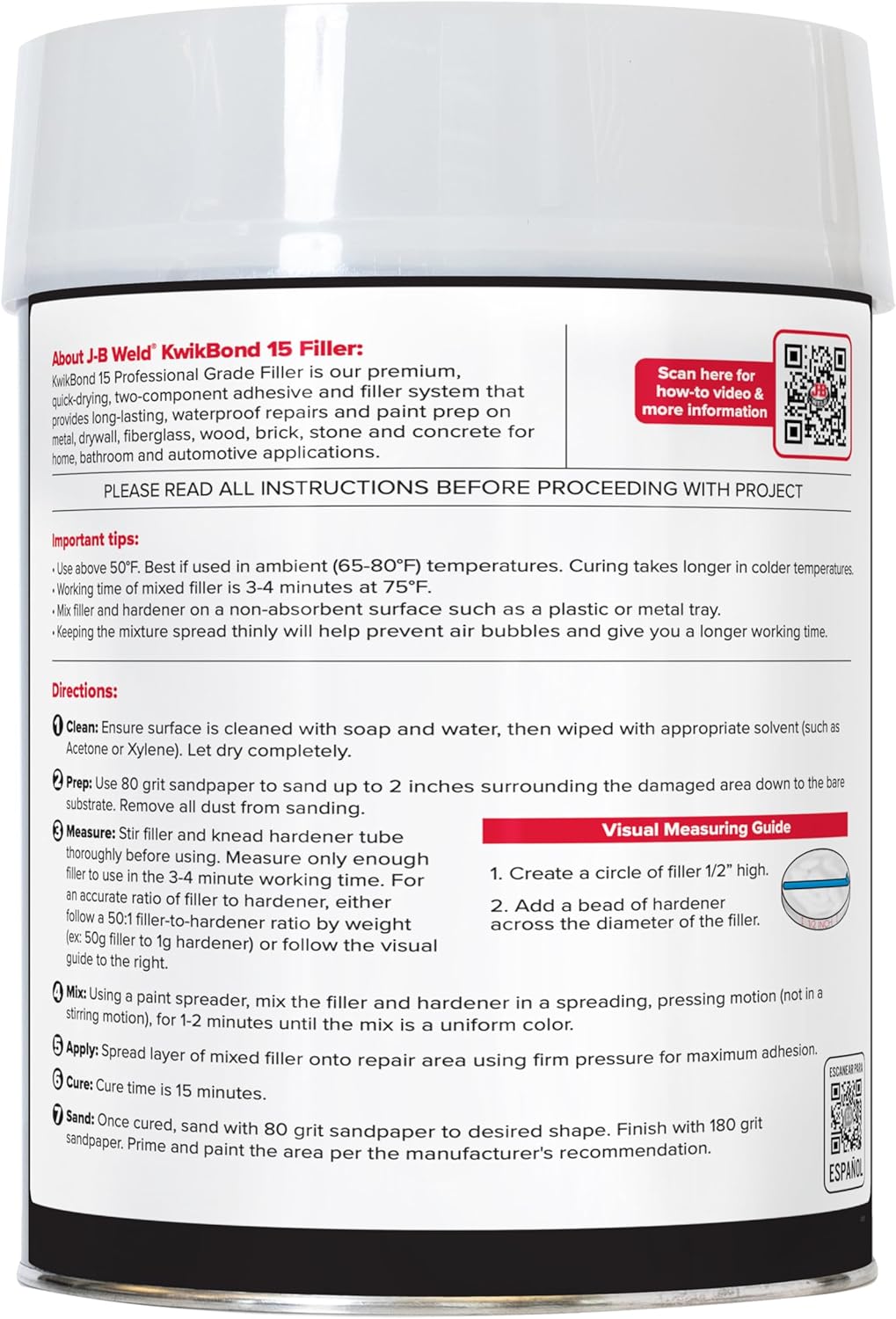 J-B Weld KwikBond Gallon - 15 Minute Filler - Professional Grade