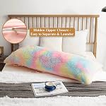 XeGe Rainbow Shaggy Couverture oreiller pour le corps en fausse fourrure, étui d'oreiller avec fermeture à glissière, en peluche décorative douce longue oreiller Sham, oreiller en crosse pour enfants Filles Femmes 20"x54" Rainbow