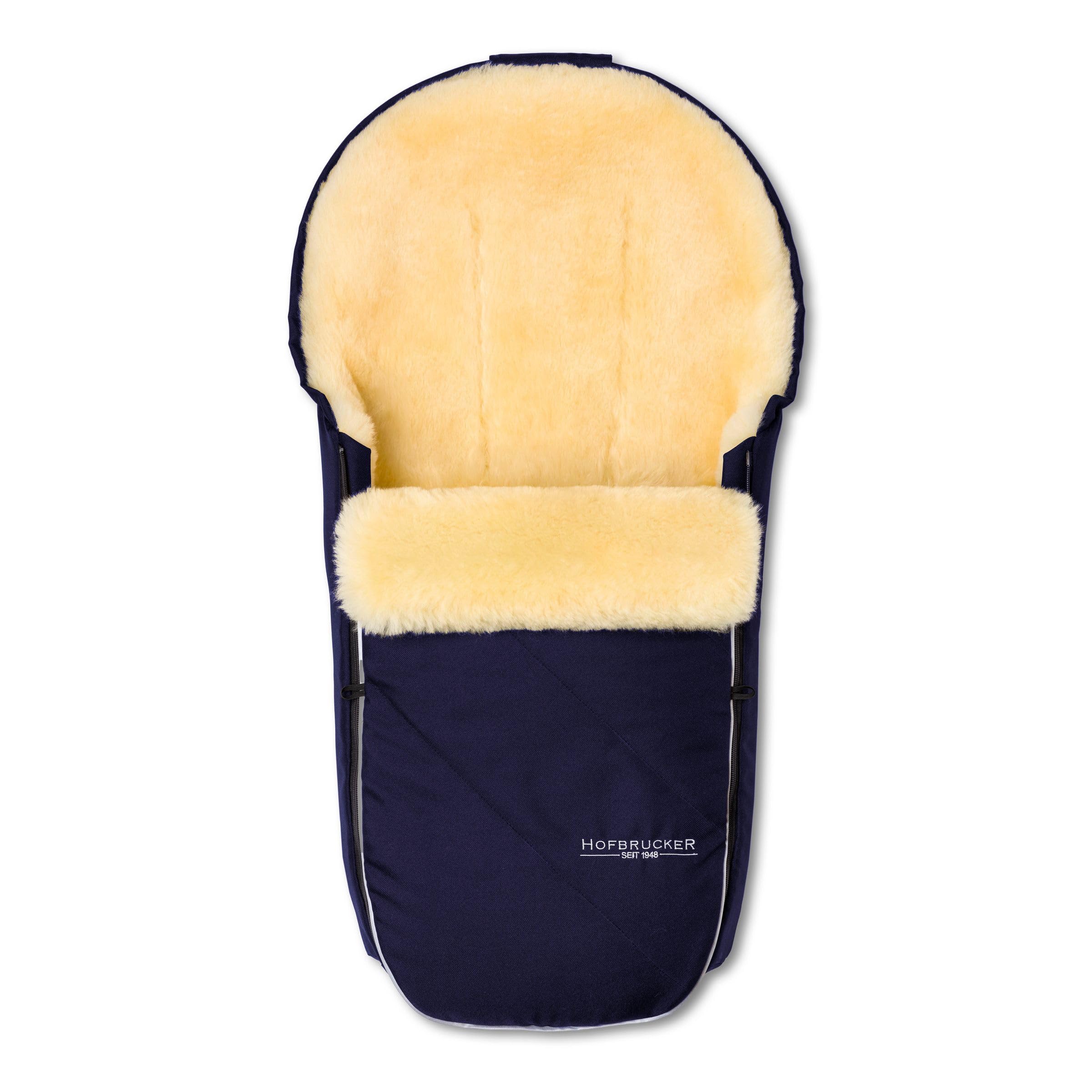 Hofbrucker® Sacco nanna per passeggino di alta qualità, per autunno/inverno/primavera in pelliccia di agnello, per passeggino e Maxi Cosi 0-10 mesi, con coperta rimovibile (blu navy)