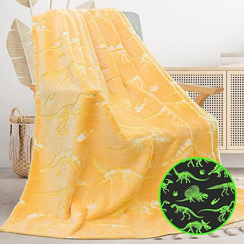 Miniatura 6 de Manta que brilla en la oscuridad, manta de dinosaurio para niños y niños, linda manta de dinosaurio única, regalos únicos de juguetes de Navidad,
