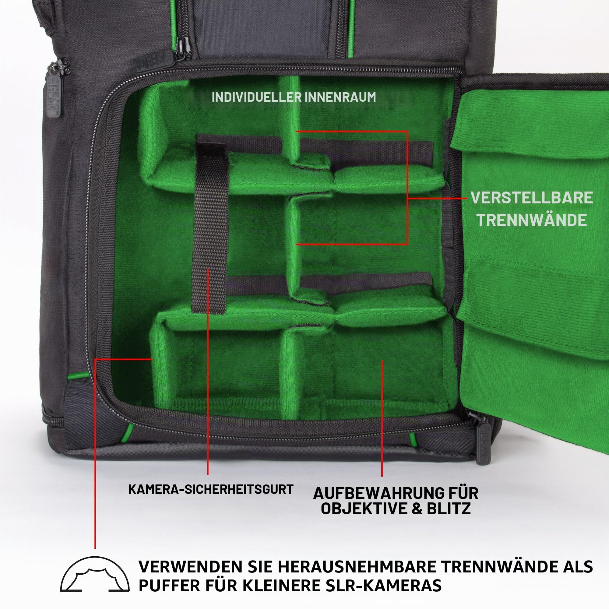 USA Gear DSLR Kamerarucksack, Foto Rucksack Anti-Shock Kameratasche mit 43,18 cm Laptop-Tasche, wasserdichte Abdeckung, Verstellbare Linse Lagerung & Stativhalter