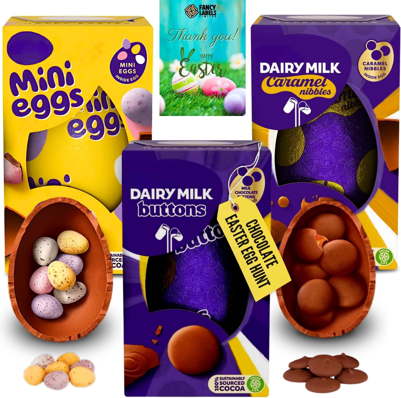 Easter Egg Chocolate Bundle 2025 With Mini Eggs Chocolate Easter Egg 97g, Caramel Nibbles Easter Egg 96g And Milk Buttons Egg 96g | Chocolate Gift for Women Men Kids