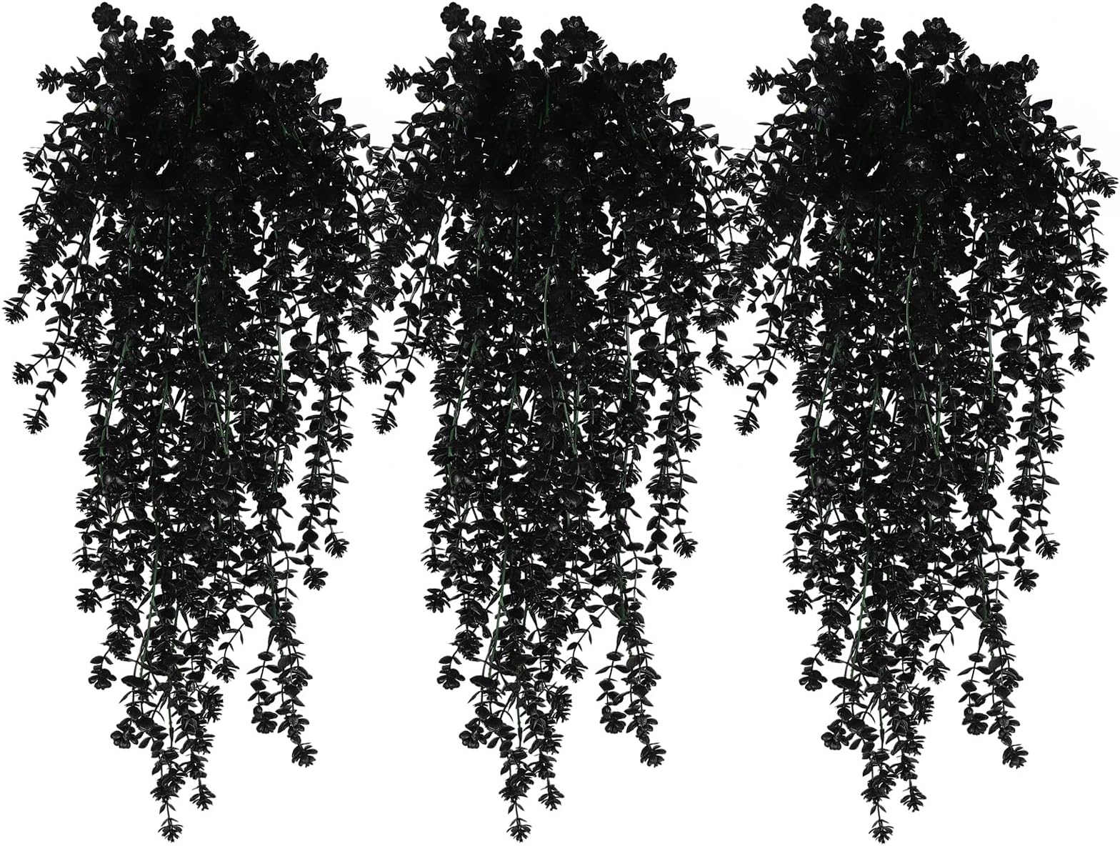Black Hanging Flowers Faux Hanging Plants Black Artificial Hanging Plant Fake Greenery Faux UV Resistant Hanging Vines Plant for Indoor Outdoor Wedding Halloween Party Fall Wall Room Door Decor
