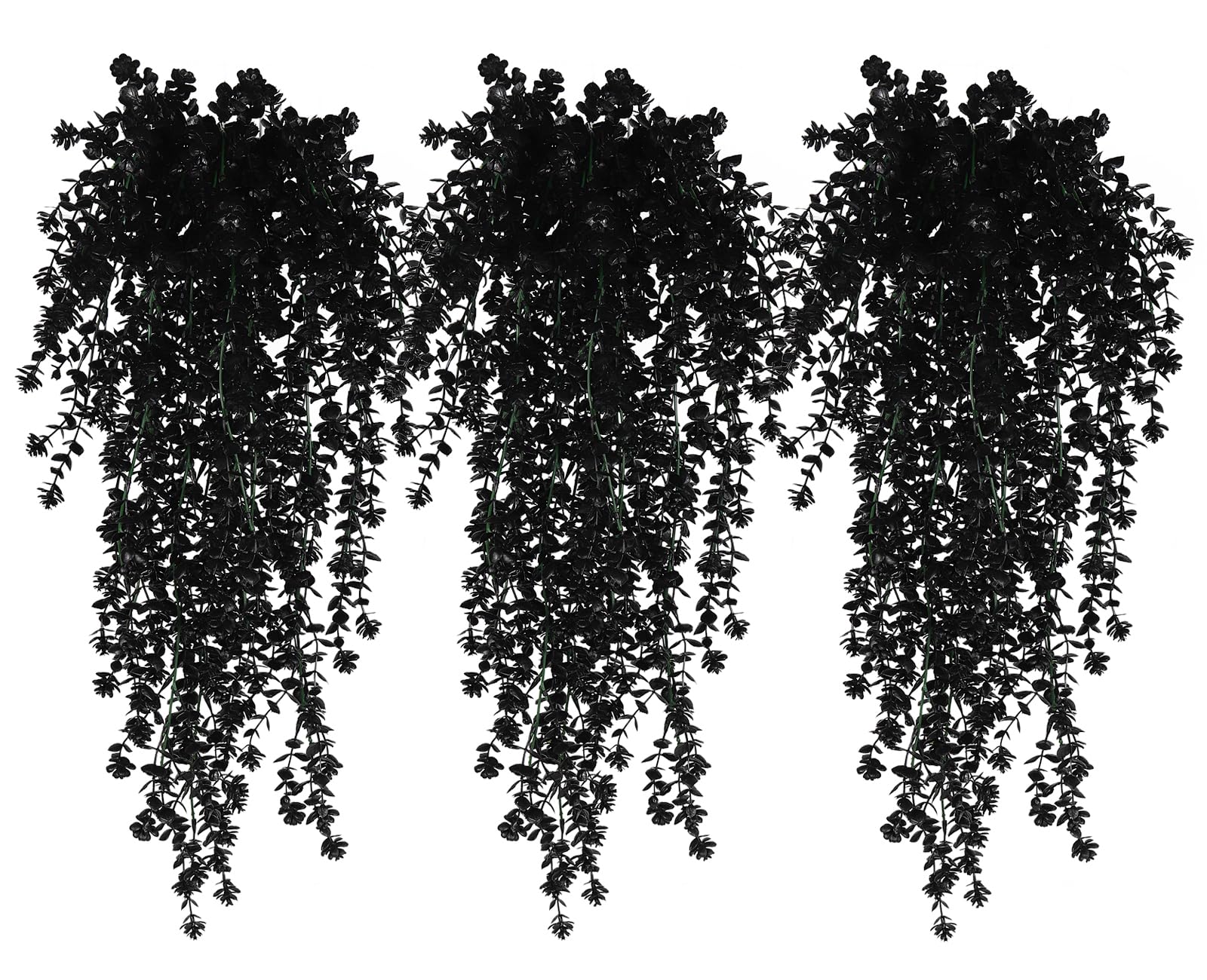 Black Hanging Flowers Faux Hanging Plants Black Artificial Hanging Plant Fake Greenery Faux UV Resistant Hanging Vines Plant for Indoor Outdoor Wedding Halloween Party Fall Wall Room Door Decor