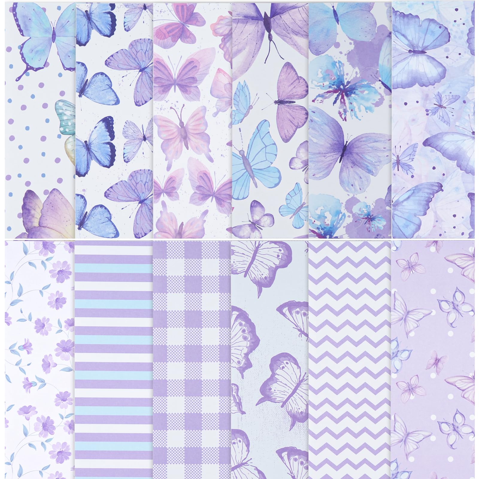NAESM 24 Sheet Butterflies Scrapbook Paper Set, Watercolor Butterfly Professional Paper Double Sided Collection Purple Decorative Craft Paper Folding Flat Card Scrapbook