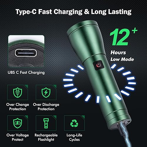 Miniatura 5 de Linternas recargables de alto lúmenes, 900.000 lúmenes LED linterna táctica de mano alimentada con batería con 7 modos de luz, luz lateral COB,