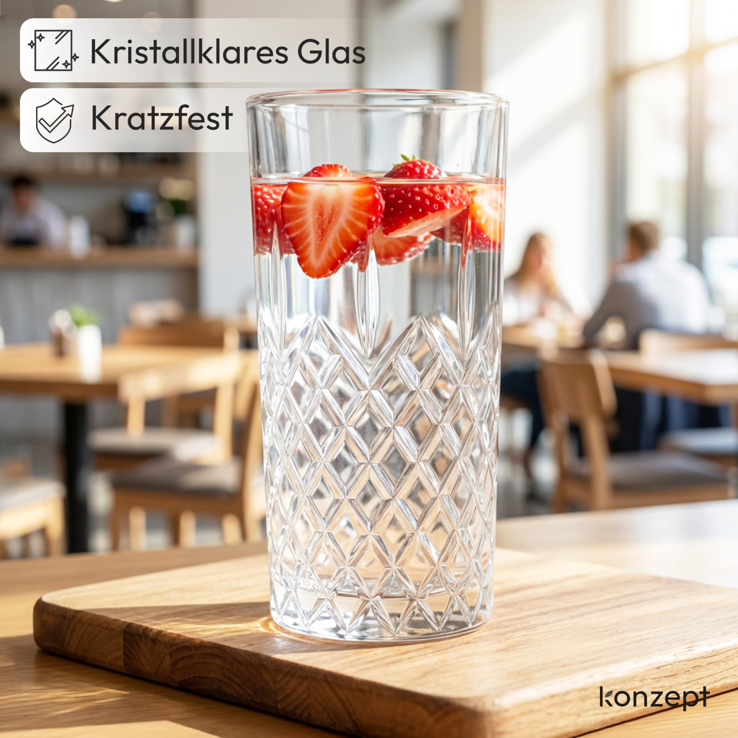 KONZEPT Set de verres 12 pièces, Ensemble de verres à boire 300ml pour eau, jus, latte macchiato, cocktails, Verres à eau cannelés, Verres à jus, Verres à cocktails, Idéal pour la maison & soirées
