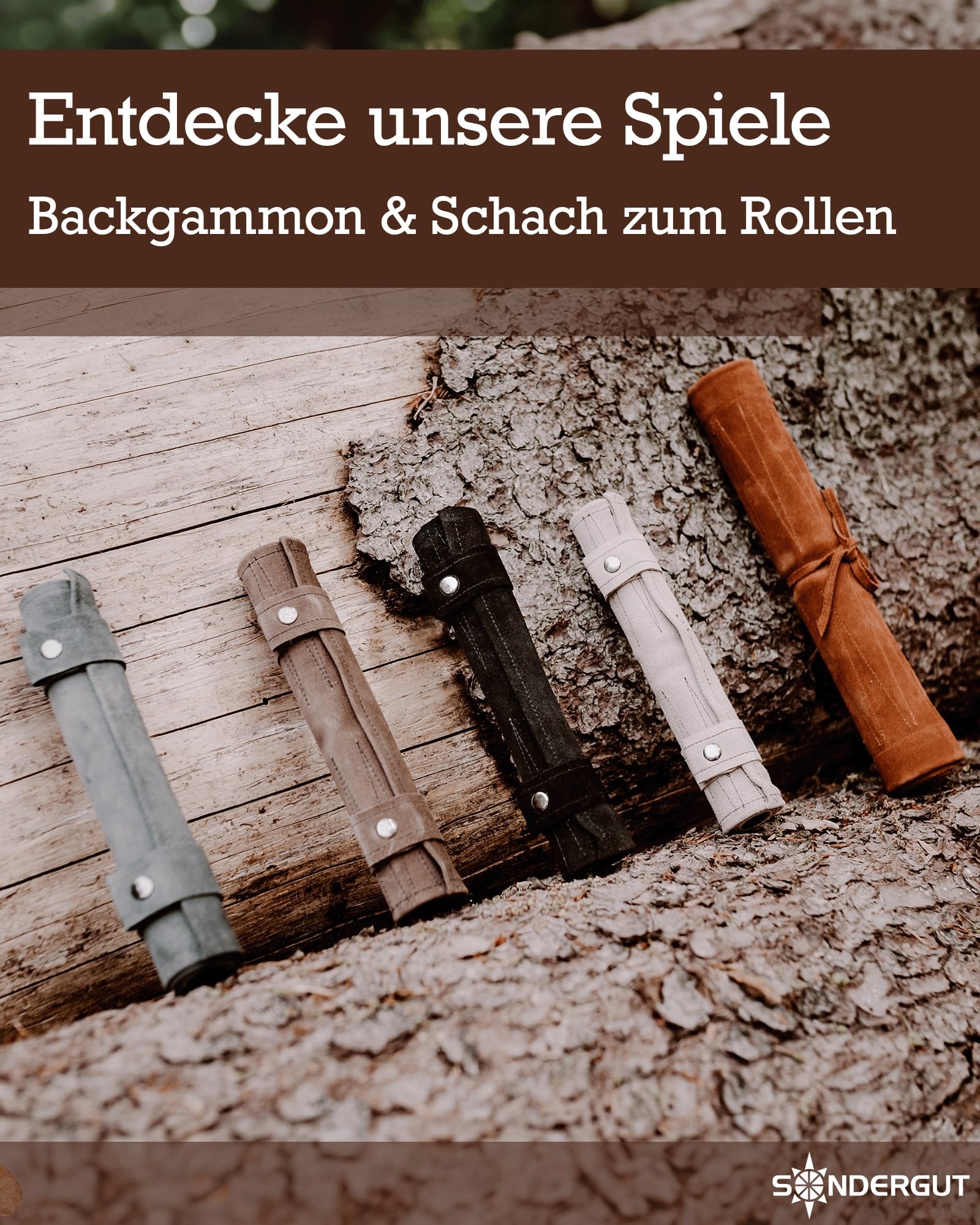 Sondergut Backgammon Deluxe - Patentiertes Klappdesign & Echtleder - Edles Design - Premium Buchenholz Spielsteine 30x40cm