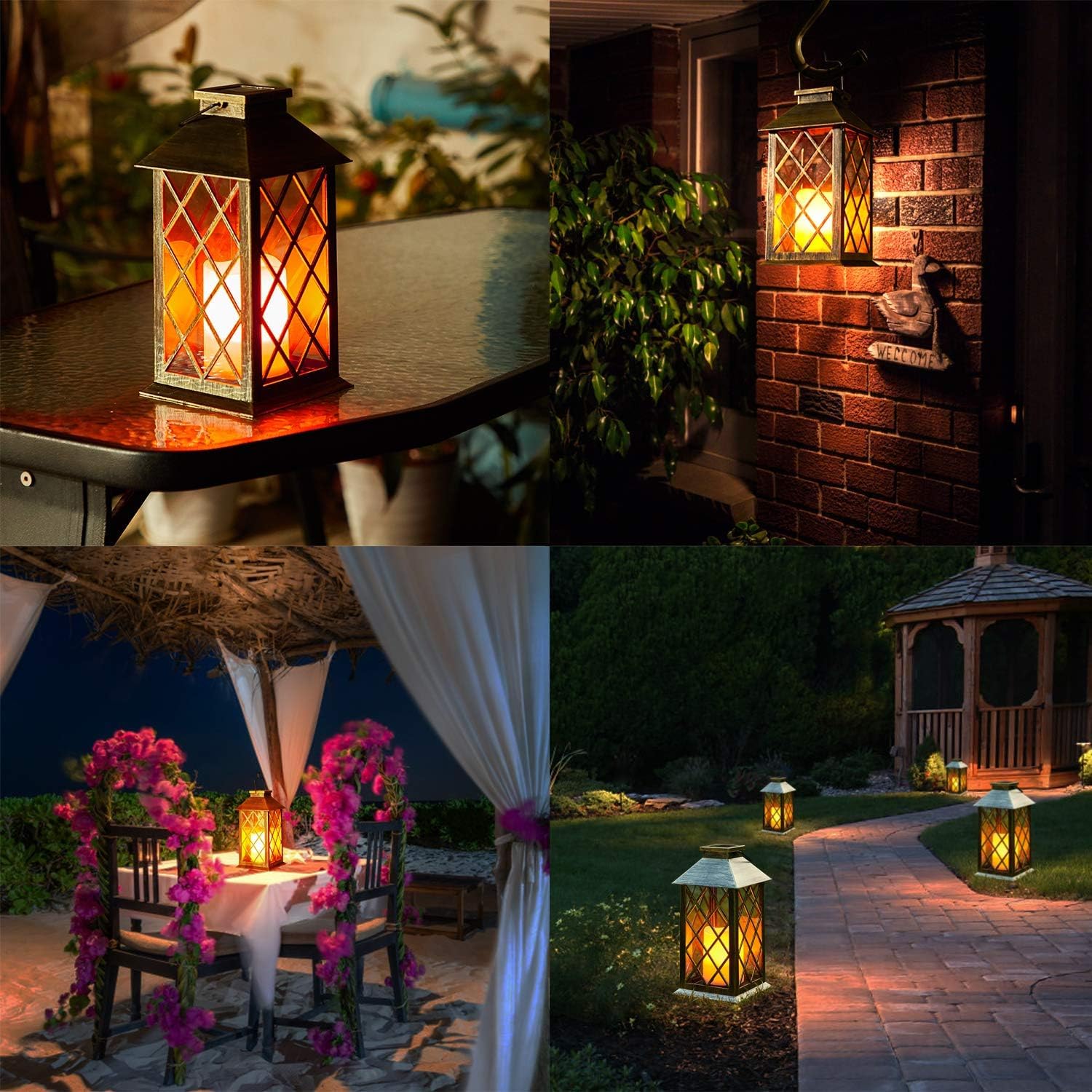 Lampada Solare Giardino Esterno 2 Pezzi – Lanterne Marocchine con Effetto Fiamma, Luce Calda LED, Accensione Automatica, Impermeabile IP44 per Decorazione Terrazzo, Percorsi e Natale