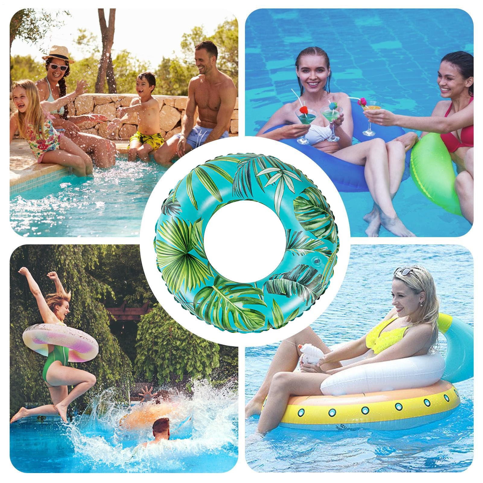 Inflatable Pool Tubes, Floating Swim Rings, Beach Floats, PVC, Green/Red Leaf