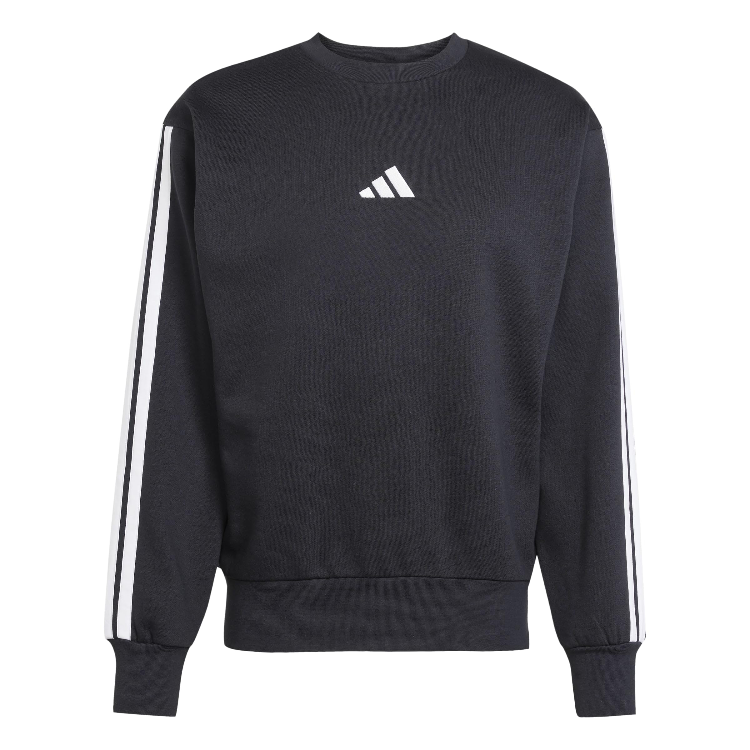 adidas Men's Essential Three Stripes Fleece Sweatshirt, black/white, XS